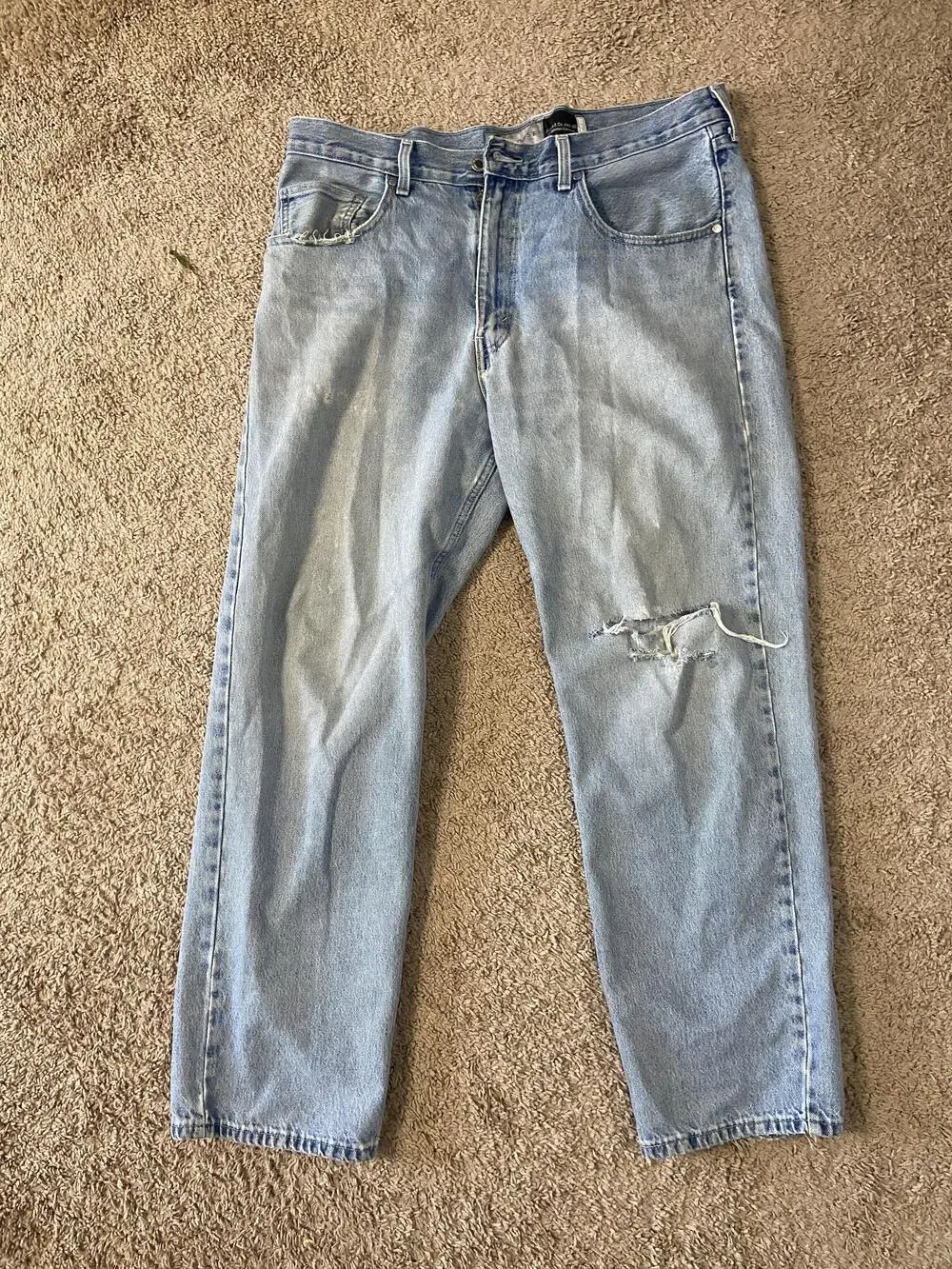 Levis SilverTab Loose Jeans Mens Blue Wash Relaxed Straight Distressed 36x32